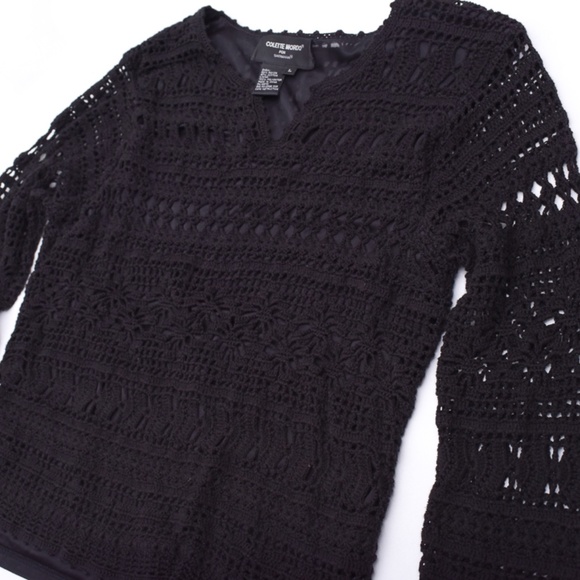 Black Long Sleeve Feminine Lace Like Sheer Goth Top Large - Picture 2 of 12